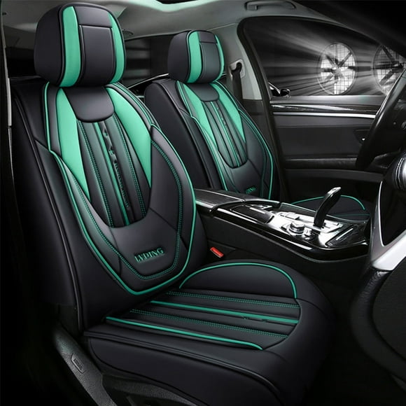 Maidao Car Seat Covers Full Set for Renault for Clio/Lutecia/Euro Clio 2019-Present 5 Seats Compatible Airbag Waterproof Premium Leather Front and Back Seat Protectors Black and Green
