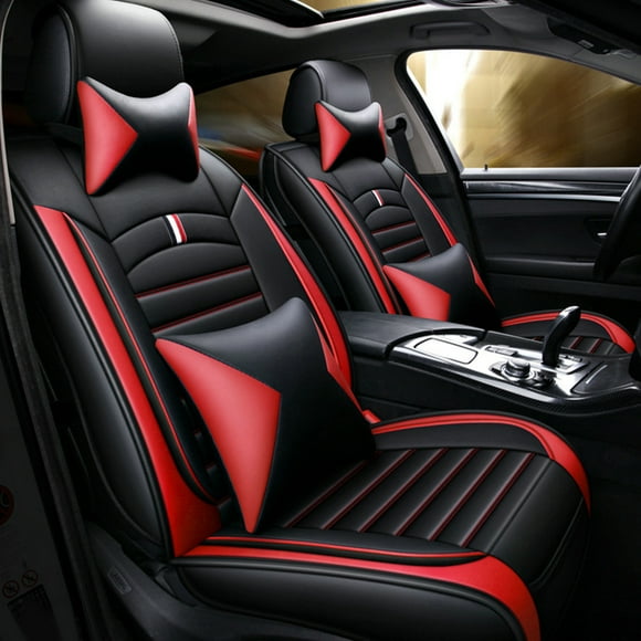 Maidao Car Seat Covers Full Set for Renault for Clio/Lutecia/Euro Clio 2019-Present 5 Seats Compatible Airbag Waterproof Premium Leather Front and Back Seat Protectors Black and Red