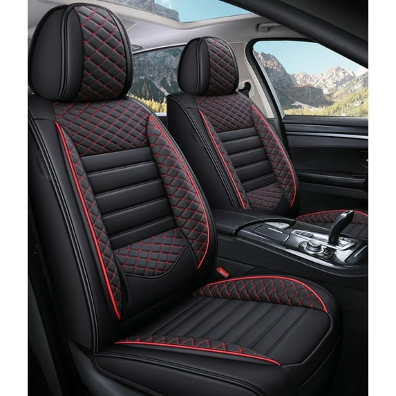 Maidao Car Seat Covers Full Set for SEAT for Leon e-Hybrid 2018-Present 5 Seats Compatible Airbag Waterproof Premium Leather Front and Back Seat Protectors Black and Red