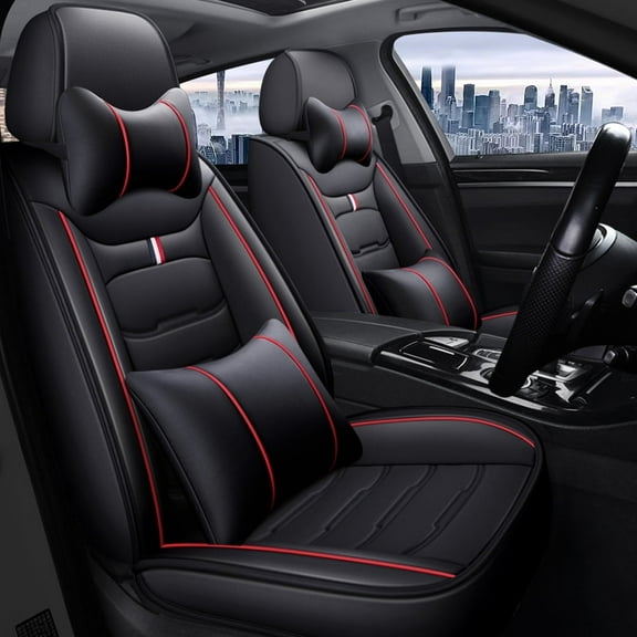 Maidao Car Seat Covers Full Set for Skoda for Octavia/Tour/Scout/Laura 1996-Present 5 Seats Leather Compatible Airbag Water Resistant Front Rear Cushion Protector with Pillow&Headrest Black and Red
