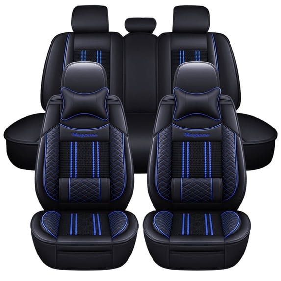 Maidao Car Seat Covers Full Set for Volkswagen for New Beetle 1997-Present Leather Compatible Airbag Water Resistant Front Rear Cushion Protector with Headrest and Pillow