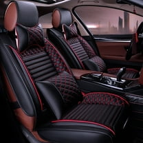 Maidao Car Seat Covers Full Set for Volvo for V50 2004-2012 5 Seats Compatible Airbag Waterproof Premium Leather Front and Back Seat Protectors with Pillows Black and Red