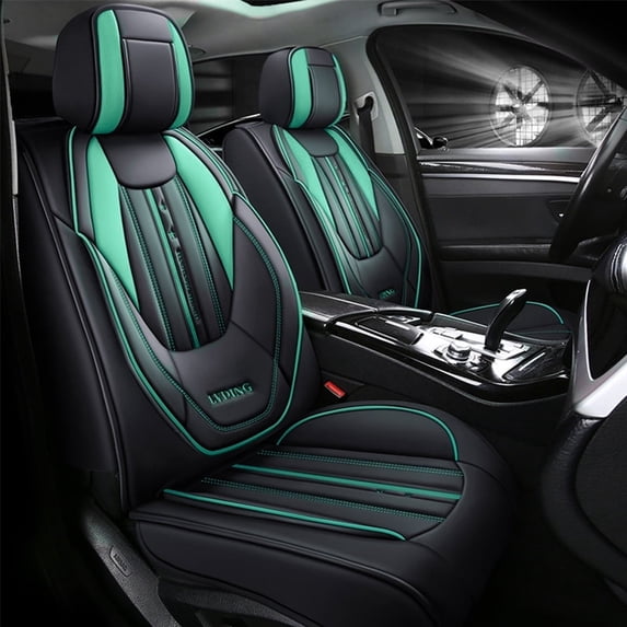 Maidao Car Seat Covers Full Set for Cadillac for XTS 2013-2019 5 Seats Compatible Airbag Water Resistant Front Rear Cushion Protector Black and Green