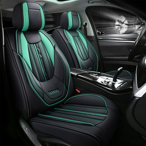 Maidao Car Seat Covers Full Set for FIAT for Ulysse 1994-2002 5 Seats Compatible Airbag Water Resistant Front Rear Cushion Protector Black and Green