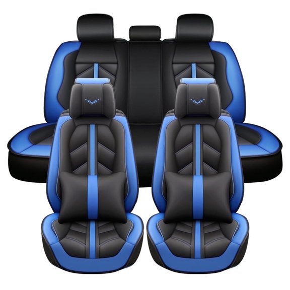Maidao Car Seat Covers Full Set for Honda for HR-V 2016-2022 5 Seats Compatible Airbag Waterproof Premium Leather Front and Back Seat Protectors Blue