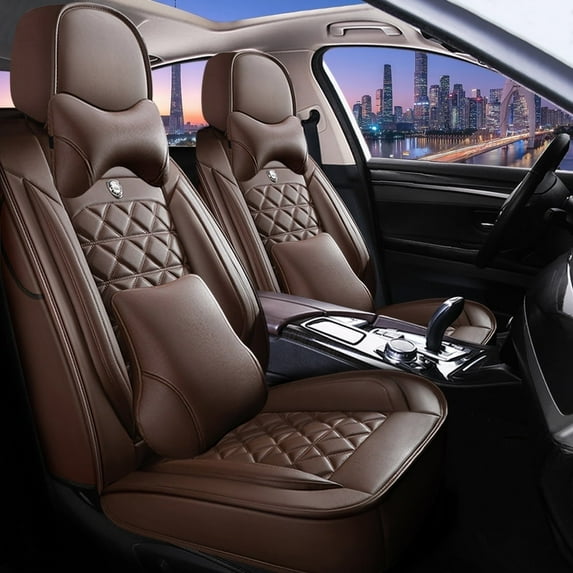 Maidao Car Seat Covers Full Set for lincoln for MKZ/Zephyr 2005-2012 Leather Compatible Airbag Waterproof Soft Front Rear Cushion Protector with Headrest and Pillow