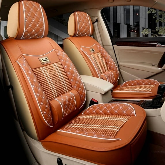 Maidao Car Seat Covers for Infiniti for QX70 2003-2017 Compatible Airbag Leather Waterproof Front Rear Cushion Protector Full Set with Headrest and Pillow