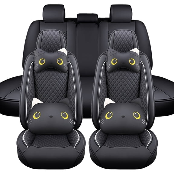 Maidao Car Seat Covers for Jaguar for XF 2007-2015 5 Seats Compatible Airbag Leather Waterproof Front Rear Cushion Protector Full Set with Pillow Black