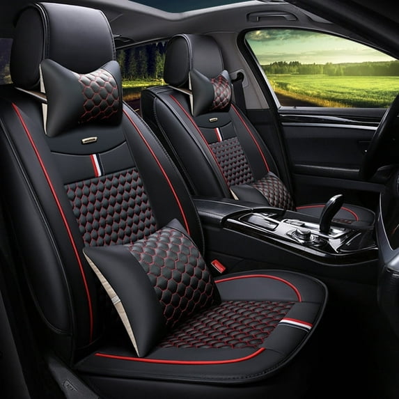 Maidao Car Seat Covers Leather Fit for Mercedes-Benz ML270 1998-2016 Water Resistant Front Rear Cushion Protector Black Red