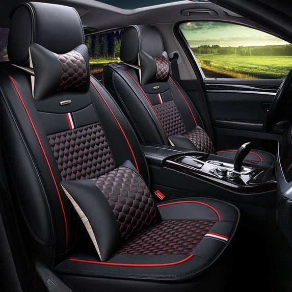 Maidao Car Seat Covers Leather Fit for Nissan Rogue/X-Trail 2007-Present Water Resistant Front Rear Cushion Protector Black Red