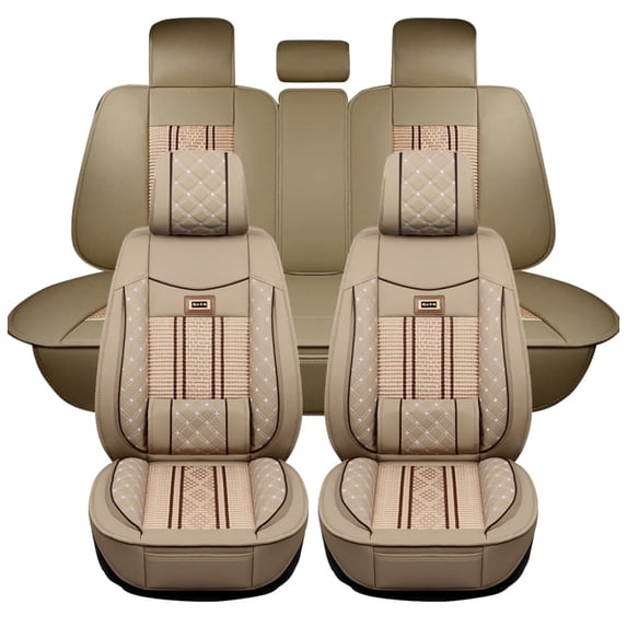 Maidao Car Seat Covers Leather Full Set for Buick for Verano 2011-Present 5 Seats Compatible Airbag Water Resistant Front Rear Cushion Protector with Headrest Beige