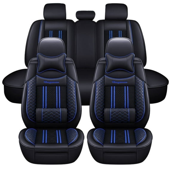 Maidao Car Seat Covers Leather Full Set for Honda for Fit/Jazz 2001-Present Compatible Airbag Waterproof Front Rear Cushion Protector with Headrest and Pillow
