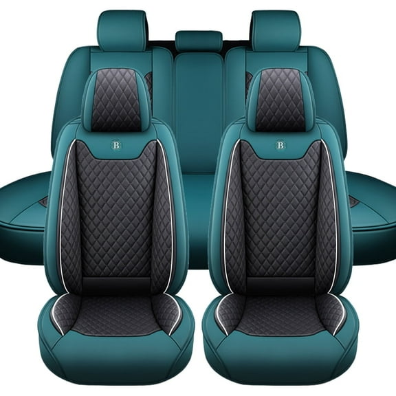 Maidao Car Seat Covers Leather Full Set for Jaguar for XE 2015-Present 5 Seats Compatible Airbag Water Resistant Front Rear Cushion Protector Black and Green