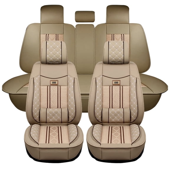 Maidao Car Seat Covers Leather Full Set for Jaguar for XE 2015-Present 5 Seats Compatible Airbag Water Resistant Front Rear Cushion Protector with Headrest Beige