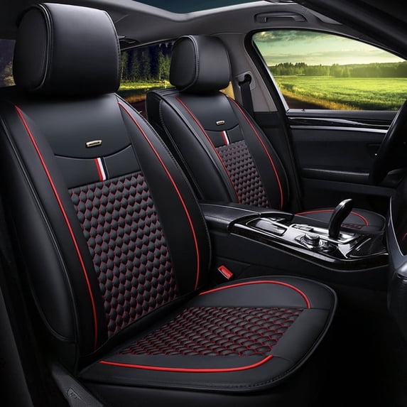 Maidao Car Seat Covers Leather Full Set for Opel for Calibra 1989-1997 5 Seats Compatible Airbag Waterproof Front Rear Cushion Protector Black and Red