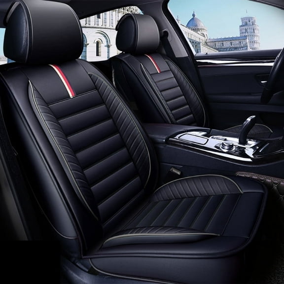 Maidao Car Seat Covers Leather Full Set for Volkswagen for Golf R 2012-Present 5 Seats Compatible Airbag Waterproof Front Rear Cushion Protector Black