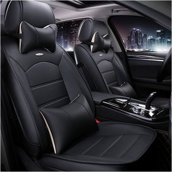 Maidao Car Seat Covers Leather Full Set for Genesis for G70 2017-Present 5 Seats with Headrest Waterproof Front Rear Cushion Protector Black