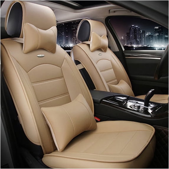 Maidao Car Seat Covers Leather Full Set for Great Wall for Florid 2008-2013 5 Seats Waterproof Front Rear Cushion Protector with Headrest Beige