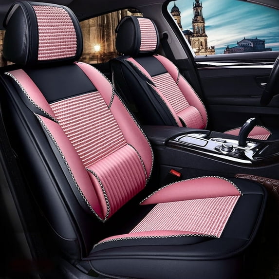 Maidao Car Seat Covers Leather Full Set for Haima for S7 2010-2020 5 Seats Waterproof Front Rear Cushion Protector Black Pink