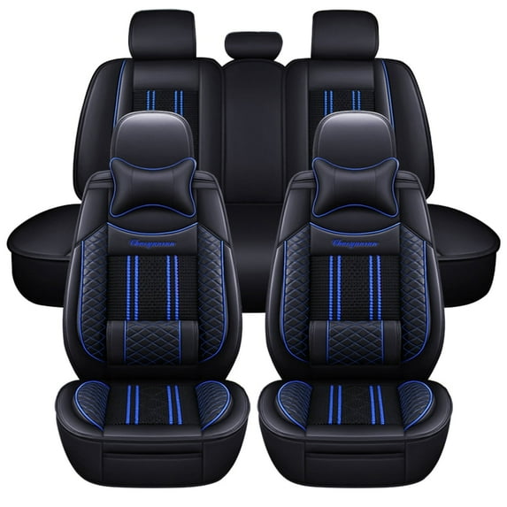 Maidao Car Seat Covers Leather Full Set for Jeep for Wrangler 1986-Present Waterproof Soft Front Rear Cushion Protector with Headrest and Pillow