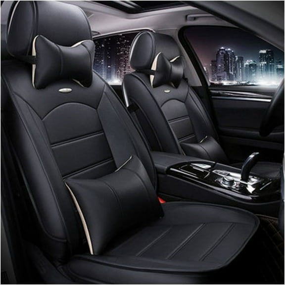 Maidao Car Seat Covers Leather Full Set for SEAT for Cordoba 1993-2008 5 Seats with Pillow Waterproof Front Rear Cushion Protector Black