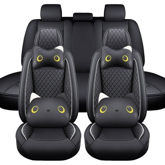 Maidao Car Seat Covers Leather Full Set for Skoda for Fabia 1999-Present 5 Seats Waterproof Soft Front Rear Cushion Protector with Pillow Black