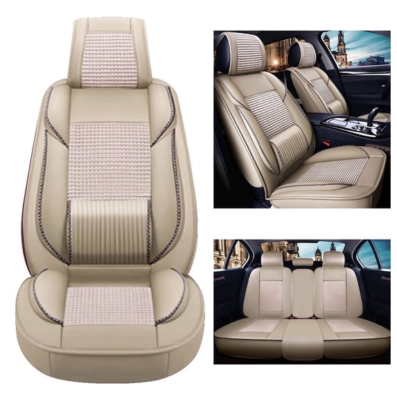 Maidao Car Seat Covers Leather Full Set for Volvo for S70 1997-2000 Compatible Airbag Water Resistant Front Rear Cushion Protector Black and Beige