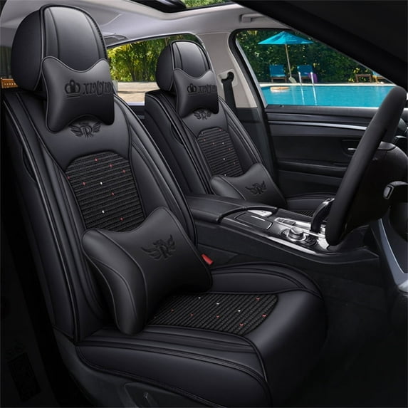 Maidao Car Seat Covers Leather Full Set for Volvo for V60 2011-Present 5 Seats Airbag Compatible Waterproof Front Rear Cushion Protector Black