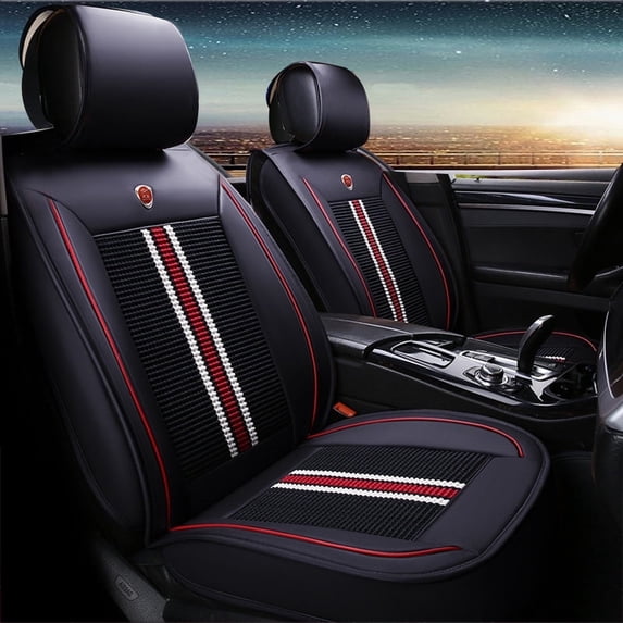 Maidao Car Seat Covers Leather Set for Chevrolet for Sonic 2012-2020 5 Seats Compatible Airbag Water Resistant Front Rear Cushion Protector Black and Red