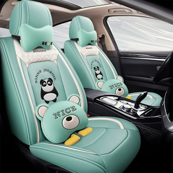Maidao Car Seat Covers Leather Set for Citroen for C4 Cactus 2014-2020 5 Seats Compatible Airbag Water Resistant Front Rear Cushion Protector with Pillow Green