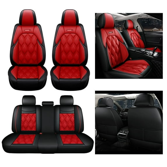 Maidao Car Seat Covers Leather Set Custom Fit for Chevrolet for Silverado3500 1998-Present 5 Seats Sets Front Back Bottom Car Seat Water Proof Red