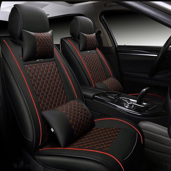 Maidao Car Seat Covers Leather Set for Dodge for Nitro 2007-2012 5 Seats Compatible Airbag Water Resistant Front Rear Cushion Protector with Pillow Black