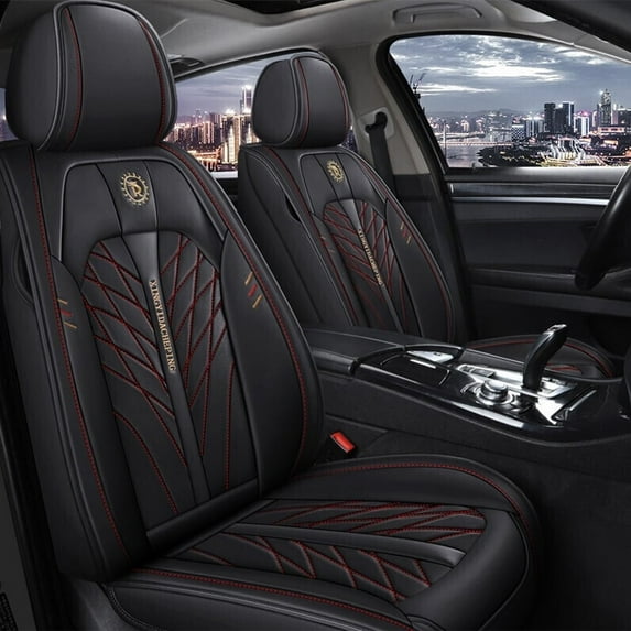 Maidao Car Seat Covers Leather Set for Mercedes-Benz for C350 2008-Present 5 Seats Compatible Airbag Waterproof Front Rear Cushion Protector Black and Red