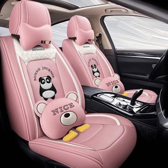 Maidao Car Seat Covers Leather Set for Mercedes-Benz for E350 2000-Present 5 Seats Compatible Airbag Water Resistant Front Rear Cushion Protector Pink