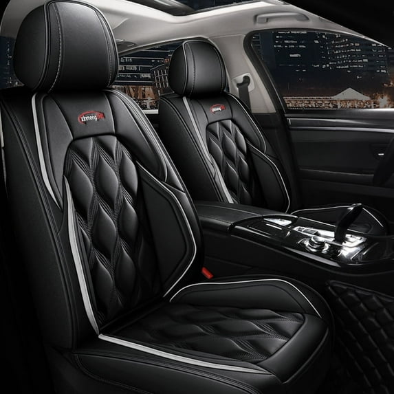 Maidao Car Seat Covers Leather Set for Nissan for Pathfinder/Terrano/Terramax 1985-Present 5 Seats Waterproof Front Rear Cushion Protector Black and Gray