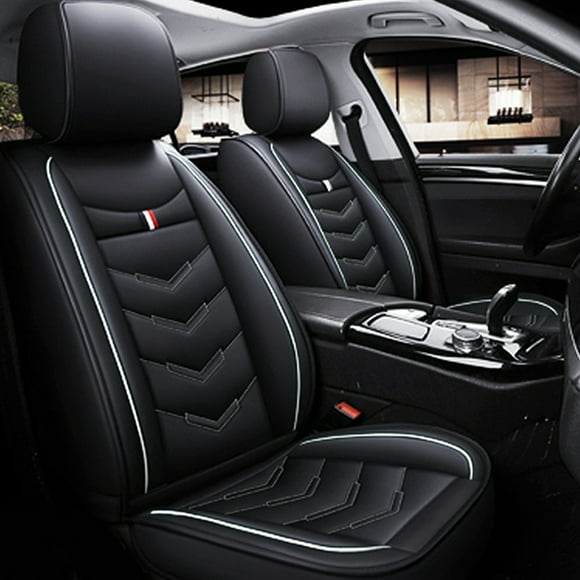 Maidao Car Seat Covers Leather Set Universal for Renault for Clio/Lutecia/Euro Clio 2019-Present 5 Seats Waterproof Front Rear Cushion Protector Black and White