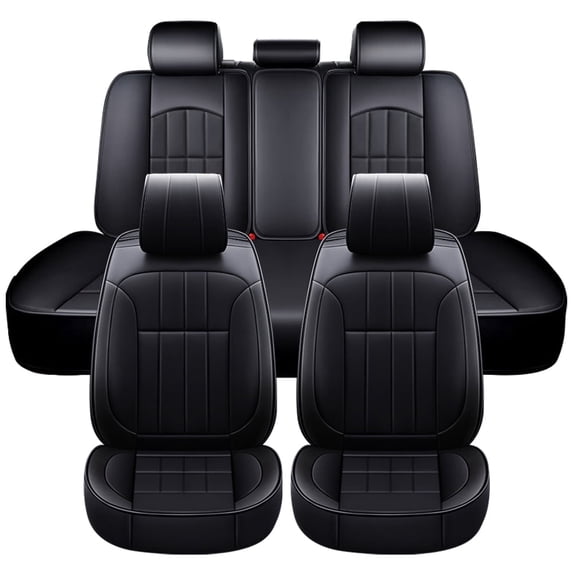 Maidao Car Seat Covers Leather Set Universal for Audi for A3 2004-Present 5 Seats Front Rear Seat Protector Full Set, Waterproof Cushion Black
