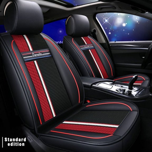 Maidao Car Seat Covers Leather Set Universal for Jaguar for XE 2015-Present 5 Seats Waterproof Front Rear Cushion Protector Black and Red