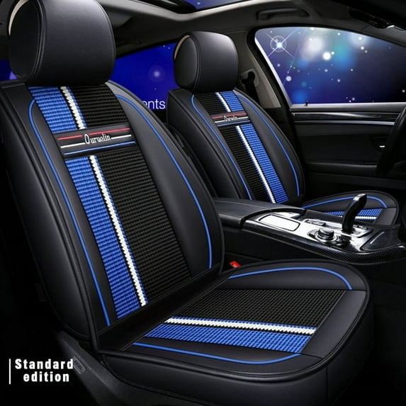 Maidao Car Seat Covers Leather Set Universal for Mazda for Mazda6 2003-Present 5 Seats Waterproof Front Rear Cushion Protector Black and Blue