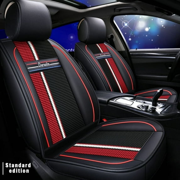 Maidao Car Seat Covers Leather Set Universal for Mercury for Mountaineer 200-2005 5 Seats Waterproof Front Rear Cushion Protector Black and Red