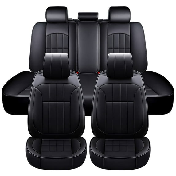 Maidao Car Seat Covers Leather Set Universal for toyota for Avalon 2000-Present 5 Seats Front Rear Seat Protector Full Set, Waterproof Cushion Black