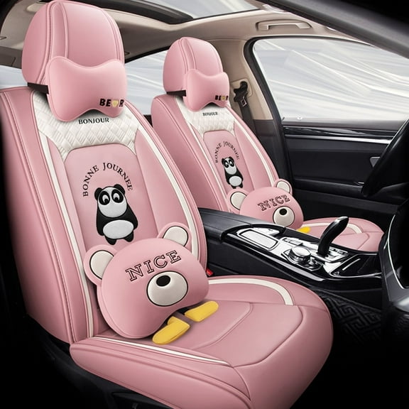 Maidao Car Seat Covers Leather Set for Acura for TLX 2015-2020 5 Seats Compatible Airbag Water Resistant Front Rear Cushion Protector Pink