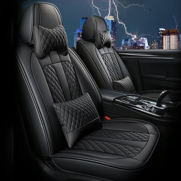 Maidao Car Seat Covers Leather Set for BMW for 3series 1982-Present 5 Seats Waterproof Front Rear Cushion Protector with Headrest Black