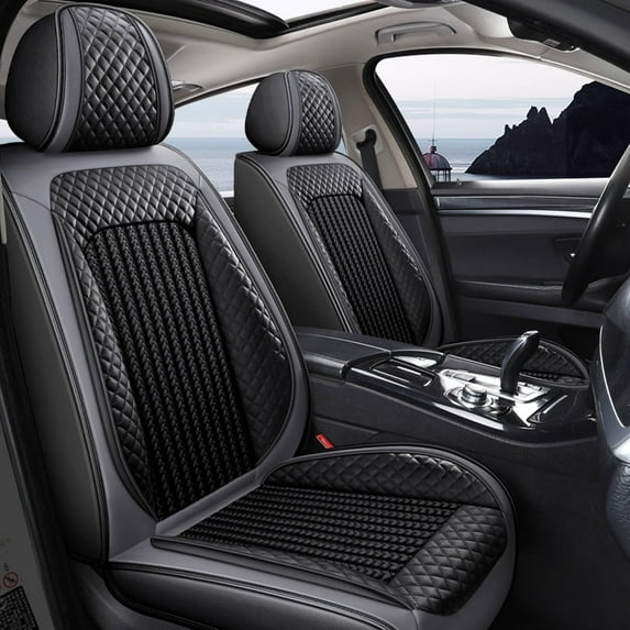 Maidao Car Seat Covers Leather Set for Dodge for Avenger 1994-2014 5 Seats Waterproof Front Rear Cushion Protector Gray