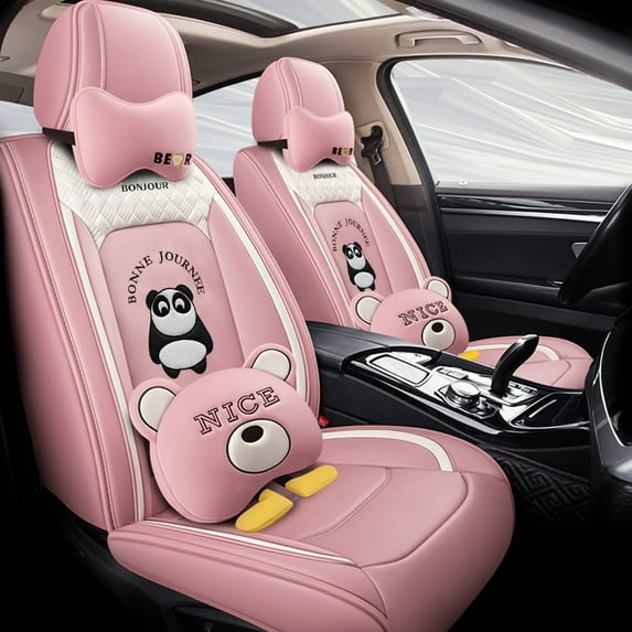 Maidao Car Seat Covers Leather Set for Honda for Ridgeline 2006-Present 5 Seats Compatible Airbag Water Resistant Front Rear Cushion Protector Pink