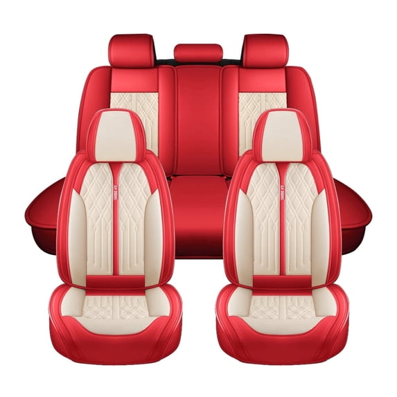 Maidao Car Seat Covers Leather Set for Jeep for Grand Cherokee 1992-Present 5 Seats Waterproof Front Rear Cushion Protector Red Beige