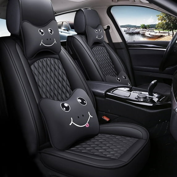 Maidao Car Seat Covers Leather Set for Land Rover for Range Rover Velar 2017-Present Compatible Airbag Waterproof Front Rear Cushion Protector Black