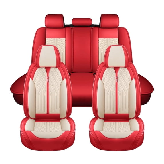Maidao Car Seat Covers Leather Set for Mercedes-Benz for C220 2008-Present 5 Seats Waterproof Front Rear Cushion Protector Red Beige
