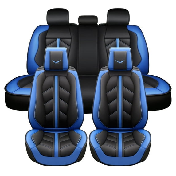 Maidao Car Seat Covers Leather Set for Peugeot for Bipper 2007-Present 5 Seats Compatible Airbag Waterproof Front Rear Cushion Protector Blue