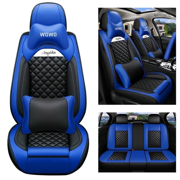 Maidao Car Seat Covers Leather for Acura for MDX 2000-Present 5 Seats Water Resistant Front Rear Cushion Protector with Headrest Blue